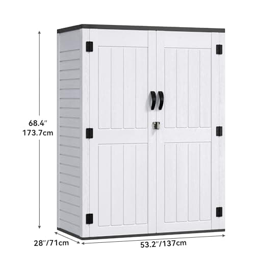 YITAHOME 59 cuft Outdoor Vertical Storage Shed, Tall Storage Shed Outdoor w/o Shelf, Outdoor Waterproof Storage Cabinet for Garage, Pool Storage, Garden Shed Outdoor Storage, Light Gray