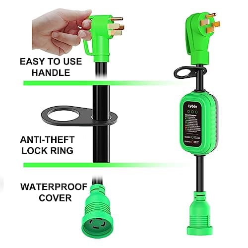 EyGde 50 Amp to 4 Prong 30 Amp Generator Adapter with Surge Protector - Patented NEMA 14-50P Twist Lock Male to L14-30R Female Plug, STW Cord with Circuit Analyzer for Generator