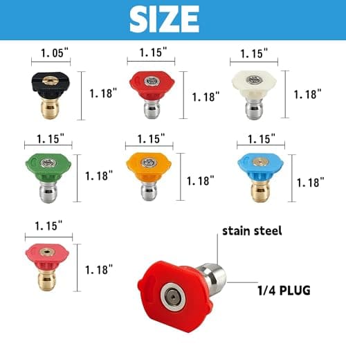 Hourleey Pressure Washer Nozzle Tips with Holder - 7 Nozzle Tips, 1/4 Inch Quick Connect, 4000 PSI