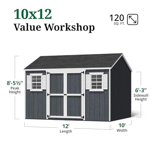 10x12 Value Workshop Shed with Operable Windows, Outdoor Wood Storage Do-It-Yourself Precut Kit