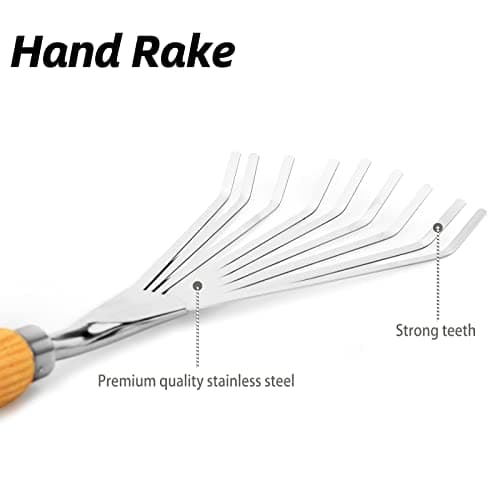 Hand Rakes, Garden Stainless Steel Hand Rake Soil Tiller with Ergonomic Handle, Small Leaf Rakes Great for Gardening, Garden Sweep Yard Flower Beds Tool