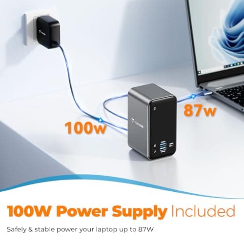 TobenONE Docking Station 3 Monitors, Laptop Docking Station with Power Supply 100W, 2 HDMI, DP, 7 USB C/A Port, Ethernet, Audio, 87W Charging for Thunderbolt 4/3, USB4, USB-C Windows&ChromeOS