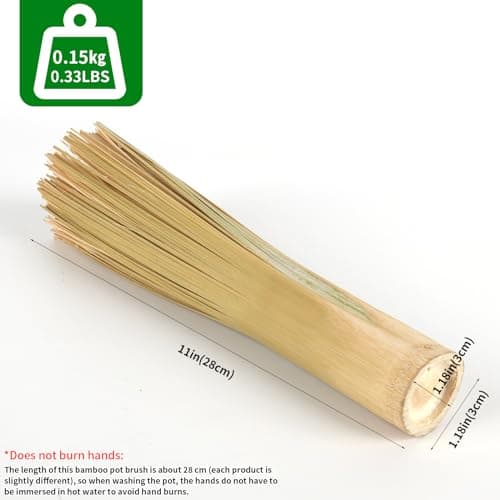 2 Packs,Bamboo Wok Brush, Refined Kitchen Cleaning Brush, Traditional Natural Bamboo Pot Brush, One Piece Structure,Powerfully Scrub Pots and Jars of Stains (Small, Flat Mouth)