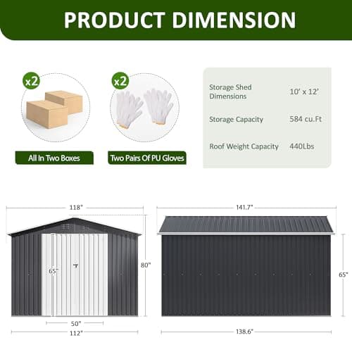 10x12 FT Outdoor Storage Shed, Metal Garden Tool Shed with Updated Frame Structure and Lockable Doors, Ideal for Garden Backyard Patio Lawn, Grey