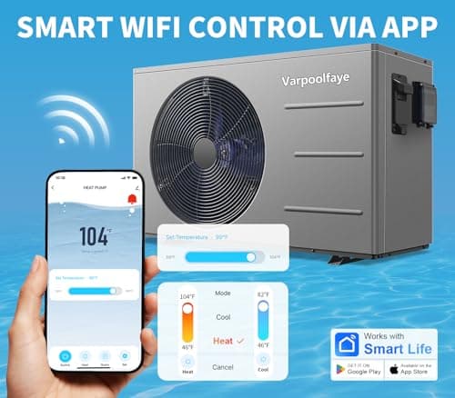 Electric Pool Heater for Inground Pool 30000 BTU Swimming Pool Heater Pump Above Ground Pool Heater 120V 8000 Gallon Heating or Cooling WiFi Control Schedule