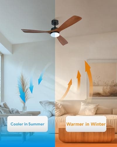VONLUCE Ceiling Fans with Lights, 52 Inch Ceiling Fan and Remote, 6 Speed Reversible Noiseless DC Motor, 3CCT, Wood Ceiling Fan for Outdoor Indoor Farmhouse Patios, Walnut