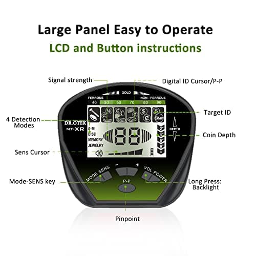 DR.ÖTEK Metal Detector for Adults Professional, Gold Metal Detector, Pinpoint & Exclusive Memory Mode, Higher Accuracy, IP68 Waterproof Coil, Bigger Backlit LCD Display, New Advanced DSP Chip, Green