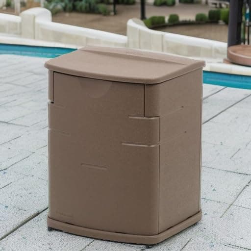 Rubbermaid Small Resin Outdoor Storage Deck Box (19 Gal), Weather Resistant, Brown, Deck Organization for Home/Small Garden Tools/Grilling Accessories/Pool Supplies