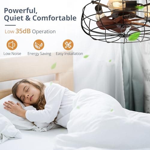 LEDIARY 20" Caged Ceiling Fans with Lights and Remote, Flush Mount Bladeless Ceiling Fan Low Profile, Small Farmhouse Industrial Enclosed Ceiling Fan with Light for Bedroom, Kitchen, Indoor