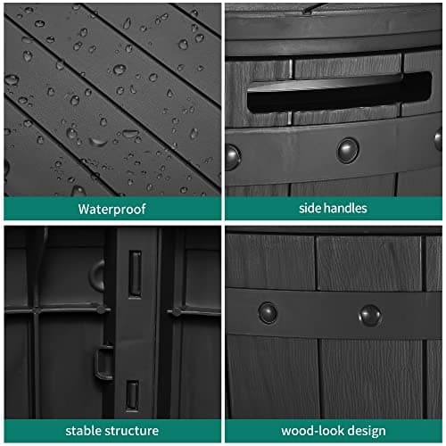 YITAHOME 33 Gallon Round Deck Box, Outdoor Storage Box for Patio Furniture,Patio Table for Cushion, Pool Accessories, Waterproof Resin & Easy Assembly & Lightweight, Black