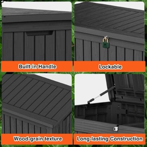 150 Gallon Lockable Resin Deck Box, Waterproof & UV-Resistant Outdoor Storage Box for Cushion Storage and Delivery, Black