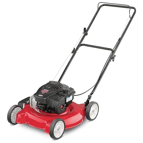 Yard Machines Gas Powered Push Lawn Mower with Engine Oil, 20 Inch Steel Cutting Deck, and Side Discharge for Outdoor Yards, Red/Black