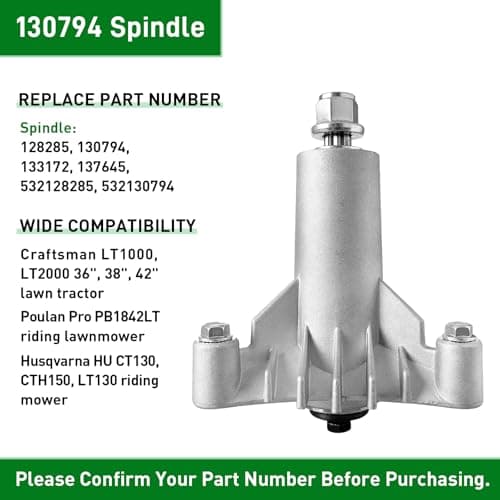 130794 Spindle Compatible with Craftsman LT1000 LT2000 DYT4000 42" Deck Tractor, HU, Poulan Pro Riding Mower, Replace 532128285 532130794 532133172 2-Pack