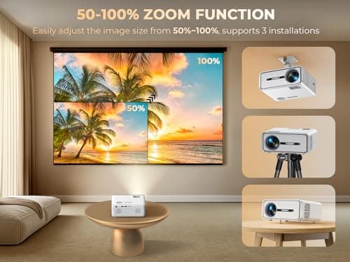 Mini Projector with WiFi and Bluetooth, 450ANSI 1080P FHD Home Movie Projector, Portable Outdoor Projector with 250" Display+Zoom, Compatible w/Phone//Laptop/TV Stick-Indoor&Outdoor