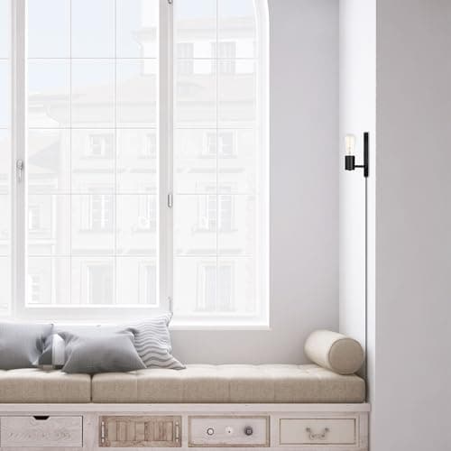 GLOBE Electric 51488 1-Light Plug-in or Hardwire Wall Sconce, Matte Black, 6ft Black Fabric Covered Cord, Inline On/Off Rocker Switch, Wall Lights for Bedroom, Bulb Not Included