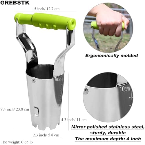 GREBSTK Sturdy Stainless Steel Gardening Bulb Transplanter Tool with Depth Mark and Soil Release Handle for Planting Bulbs