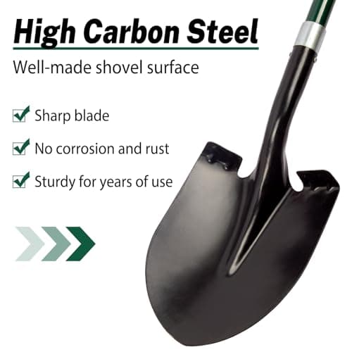 Shovel for Digging, 56 Inches Heavy Duty Shovel for Gardening, Round Shovel for Digging with Fiberglass Handle (Green)