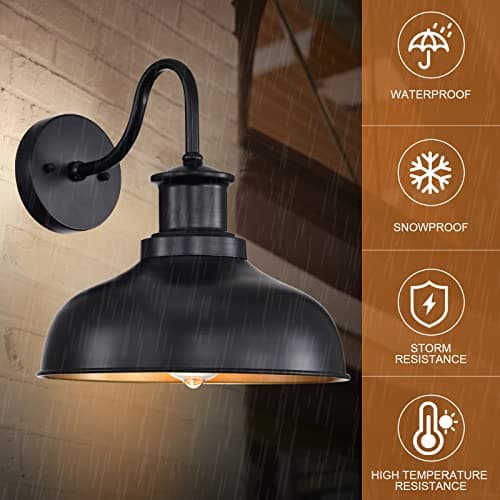 Outdoor Gooseneck Barn Light Outdoor Wall Sconce Farmhouse Rustic Exterior Wall Mount Lights Vintage Outside Lighting Fixture Industrial Black Lantern for Porch Entryway Garage,1 Pack, RZ007 BK