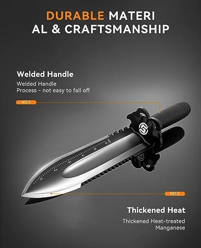 SUNPOW Metal Detector Shovel Digging Tools - Heavy Duty Double Serrated Edge Digger Shovel Knife - Garden Digging Tools with Carrying Sheath - Metal Detector Accessories