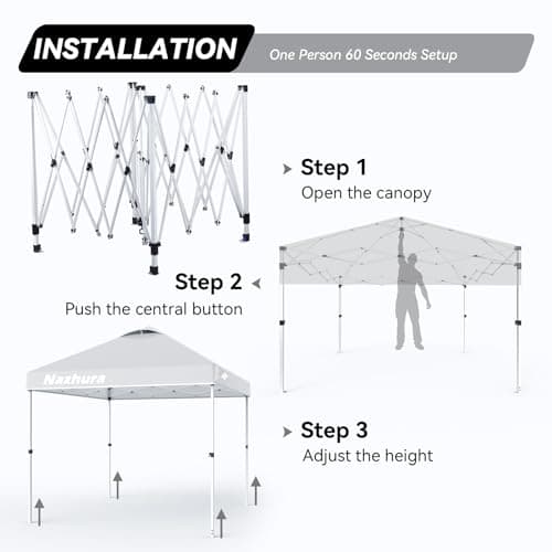 Nazhura 10' x 10' Pop Up Canopy Tent with Sand Weight Bag, Freestanding Sun Shelter for Picnic and Camping, One Person Setup and Height Adjustable (White)