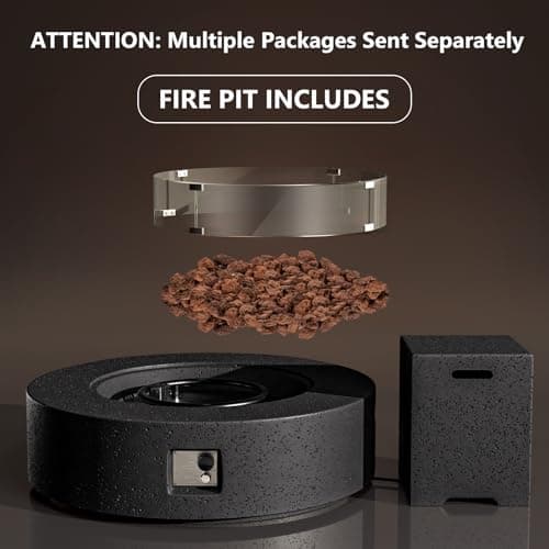 COSIEST 40.5-inch Outdoor Propane Fire Pit Coffee Table w Concrete Round Base Patio Heater, CSA Certified, 50,000 BTU Stainless Steel Burner, Free Lava Rocks, Rain Cover, Wind Guard, Tank Cover, Gray