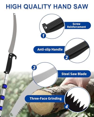 26FT Reach Pole Saws for Tree Trimming, Manual Pruning Pole Saw with 5-20FT Telescoping Extension Pole, Tree Pruner Tree Trimmer with 19" 3X Detachable Saw for Yard Garden Trees Palms Shrubs