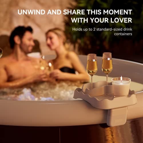 Anivia Hot Tub Table Tray, Hot Tub Accessories for Intex PureSpa, Nonslip Caddy Holds 2 Drinks, Keep Snacks-Drinks Handy and Dry, Fits Outdoor Inflatable Spa/Pool/Hot Tub Wall (Beige)