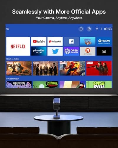 [Netflix-Licensed/Telescopic Stand] PANSEBA Smart Projector with WiFi and Bluetooth, Auto Keystone Mini Projector,4K Support Outdoor Movie Projector with Zoom, Home Theater Projector for Phone