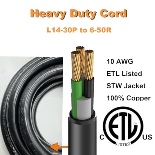NEMA L14-30P to 6-50R Welder Adapter Plug Cord 1.5 FT, 4 Prong 30 Amp Twist-Lock Generator Male to 3 Prong 50 Amp Welder Female Cord, 10 AWG, Heavy Duty, ETL Listed
