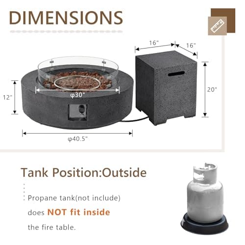 COSIEST 40.5-inch Outdoor Propane Fire Pit Coffee Table w Concrete Round Base Patio Heater, CSA Certified, 50,000 BTU Stainless Steel Burner, Free Lava Rocks, Rain Cover, Wind Guard, Tank Cover, Gray