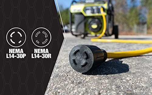 Southwire 65172840 20-Foot 30Amp Generator Cord; 10-Gauge Heavy Duty Electrical Power Cable with L14-30 Locking Plug; 125V / 250V; Yellow; Feet; Black
