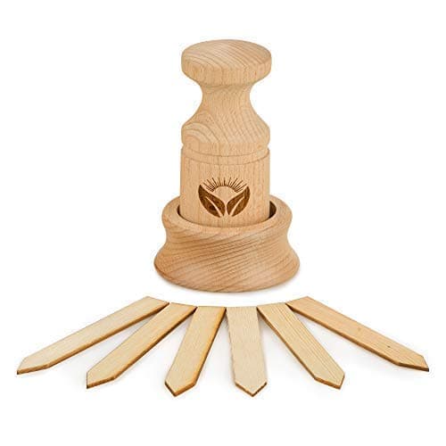 PAPER POT MAKER WOODEN HAND-TOOL- Craft an unlimited supply of biodegradable seedling pots for the garden with this easy to use DIY tool. Makes 1 & 3/4 inch seed starter pots, includes 20 plant labels