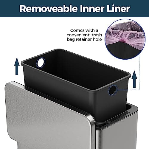 Stainless Steel Hanging Trash Can with Lid and Inner Bucket, 1 Gallon Kitchen Compost Bin for Counter Top, Under Sink or Wall Mount, Small Garbage Can for Cupboard/Bathroom/Bedroom/RV