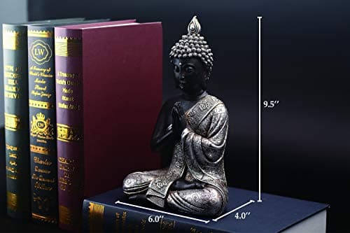 JORAE Seated Buddha Statue Buddhism Thai Meditating Home and Garden Decorative Sculpture Praying Collectibles Figurines, 9.5 in, Polyresin
