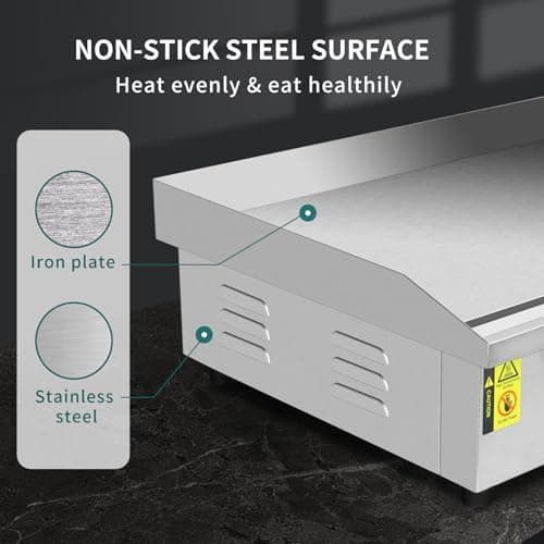 Commercial Electric Griddle 22", Flat Top Grill, Countertop Griddle, 1600W 110V, Non-Stick Stainless Steel Teppanyaki Grill, Adjustable Temperature Control 122℉-572℉ for Restaurant Kitchen