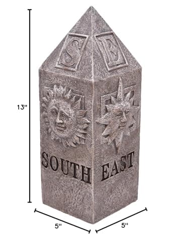 Mark Feldstein & Associates Sun and Moon Celestial Compass Resin Stone Look Outdoor Garden Pillar, 13 Inch