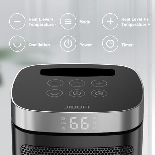 Small Portable Space Heater for Indoor Use - with 70°Rotating Feature, JIBUFI 1500W PTC Electric Heater, Rapid and Safe Heating, Remote Control, 1-12 Hr Timer for Bedroom, Office
