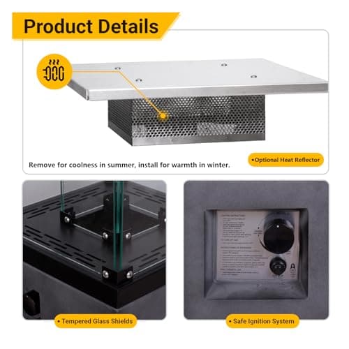 Afterglow Outdoor Patio Propane Fire Heater with Weather Cover Glass 41000 BTU Fireplace Patented & CSA Certificated, Cement Gray