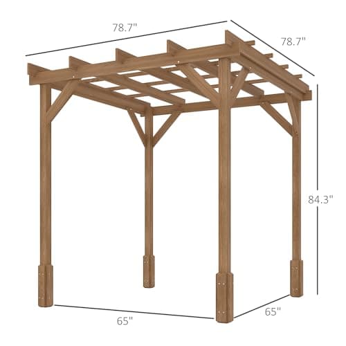 Outsunny 6.6' x 6.6' Outdoor Pergola with Stable Structure and Concrete Anchors, Wood Gazebo Grape Trellis for Climbing Plant Support, Garden, Patio, Backyard, Deck, Dark Brown