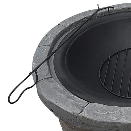 Teamson Home 26.5 in. Round Decorative Faux Slate Stone Outdoor Wood Burning Fire Pit with Spark Screen, Poker and Grill Grate for Self-Contained Fires for Entertaining at Home, Multicolored Stone