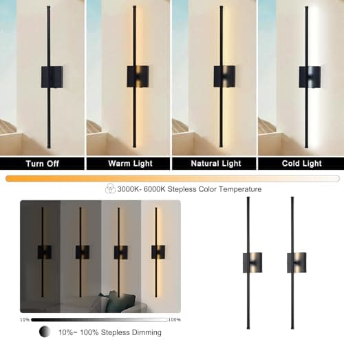 LED Wireless Wall Sconce with Remote Control (Set of Two), USB Rechargeable Battery Powered Indoor Wall Lamps, Dimmable, 360° Rotate,Timing, 28.3 inch Black Wall Lights for Hallway/Living Room/Bedroom