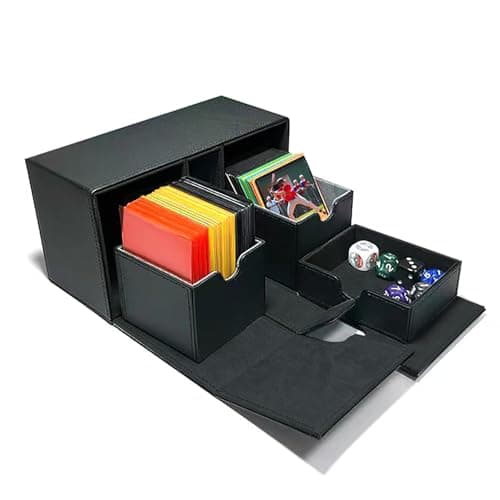Card Deck Case for Trading Cards, Deck Storage Box for 200 Single Sleeved Cards Large Twin Flip Deck Case with 1 Storage Dice & 2 Trays Fits EDH/YuGiOh/MTG/TCG/CCG (Small-Black)
