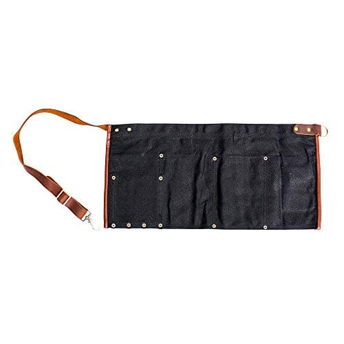 Luchuan Waterproof Waxed Canvas Tool Apron With the Adjustable Genuine Leather Belt (Black)