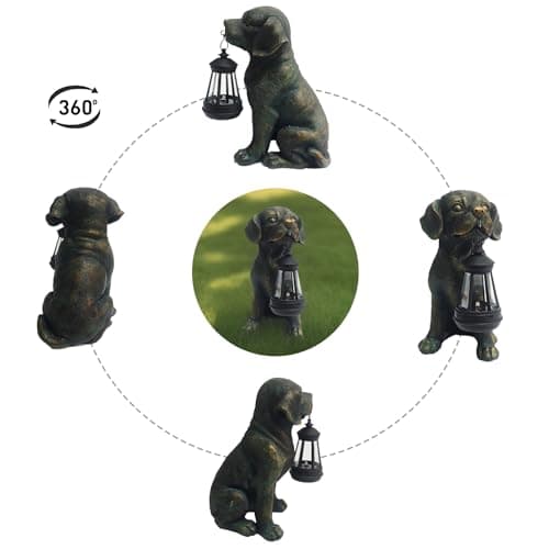 Solar Resin Dog Statue - Garden Art Figurine Dog for Yard Patio Lawn Balcony Decor, Home Houses Holiday Lighting, Outdoor Decoration, Unique Birthdays Ideal Gifts for Mom Grandma Women Wife Sister