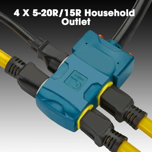 50 Amp to 20 Amp 110V RV Distribution Adapter with Circuit Breaker,NEMA 14-50P to 4 X 5-20R/15R RV 4 Prong to Mutiple Household Outlet RV Generator Adapter Cord ETL Listed (10FT)