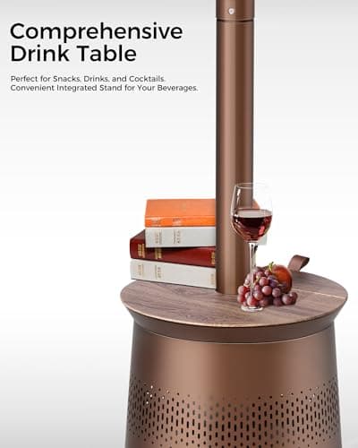 50,000 BTU Patio Heater for Outdoor Use With Adjustable Heat Focusing Top, Propane Patio Heater with Wheels, Stainless Steel Burner for Porch Garden Commercial Residential, Dark Brown