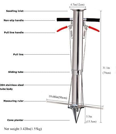 Seedling Transplanting Bulb Planter Tool Long Handle, Vegetable Young Plant Manual Plant Transplanter, Double Handle Stainless Steel Planting Garden Tools with Pedal for Garden, Greenhouse