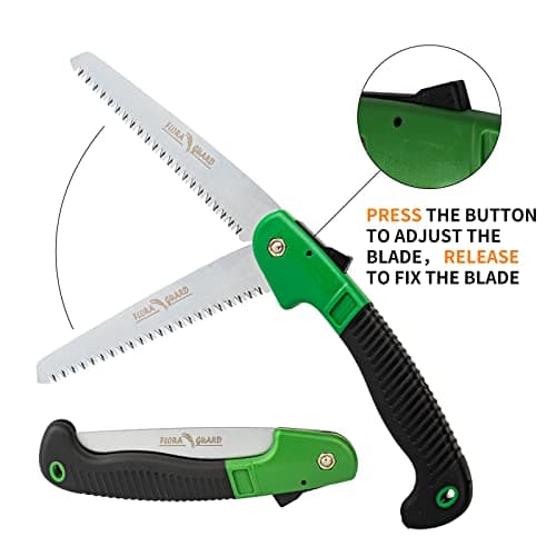 FLORA GUARD 7.7-Inch Folding Hand Saw, Pruning Saw with Trible-Cut Razor Teeth for Wood Cutting, Tree Trimming, Professional Camping Gardening Tools (Green)