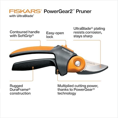 Fiskars Pruning Shears, PowerGear2 Technology Multiplies Power, Rolling Handle for Ease of Use, 3/4-Inch Cut Capacity Bypass Pruner, UltraBlade Coating and SoftGrip, Garden and Yard Tools