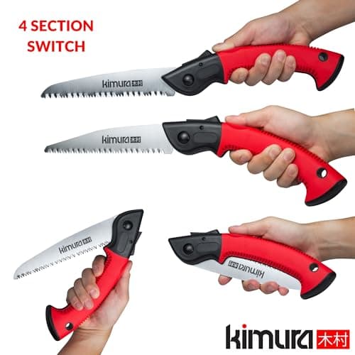 Kimura 7" Pro Folding Pruning Saw - Heavy Duty Japanese SK5 Steel, 180mm Blade, Ergonomic Soft Non-Slip Handle, Lightweight Foldable Saw for Branches, Trimming, Camping, PVC, Hiking, Wood